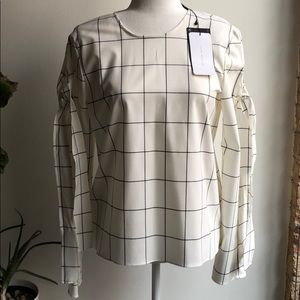 NEW Zara blouse top white print long sleeve S